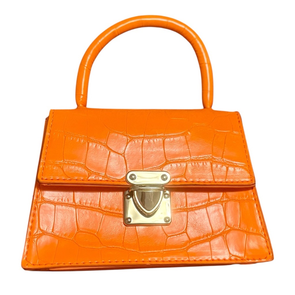 Neon orange mini bag with detachable gold tone crossbody chain